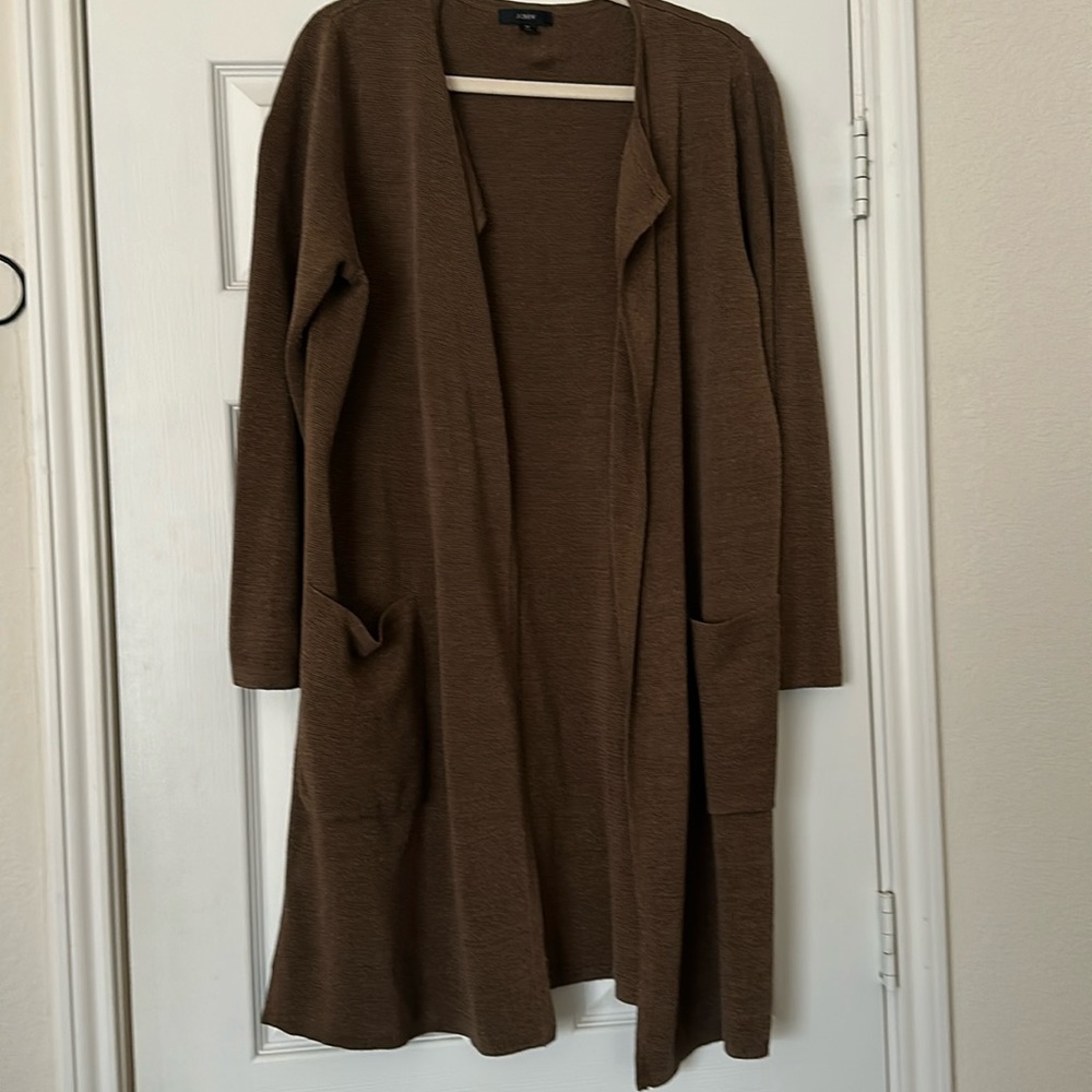J.Crew Juliette Collarless Cardigan Sweater Blazer Linen Blend Duster Pecan Tan
